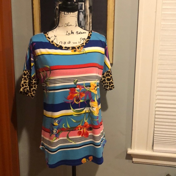 Watermelon Tops - Watermelon Blue Stripe/Leopard Print T-Shirt